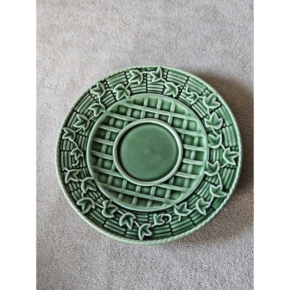 Vintage Ivy And Lattice Basketweave Majolica Saucer Bordallo Pinheiro